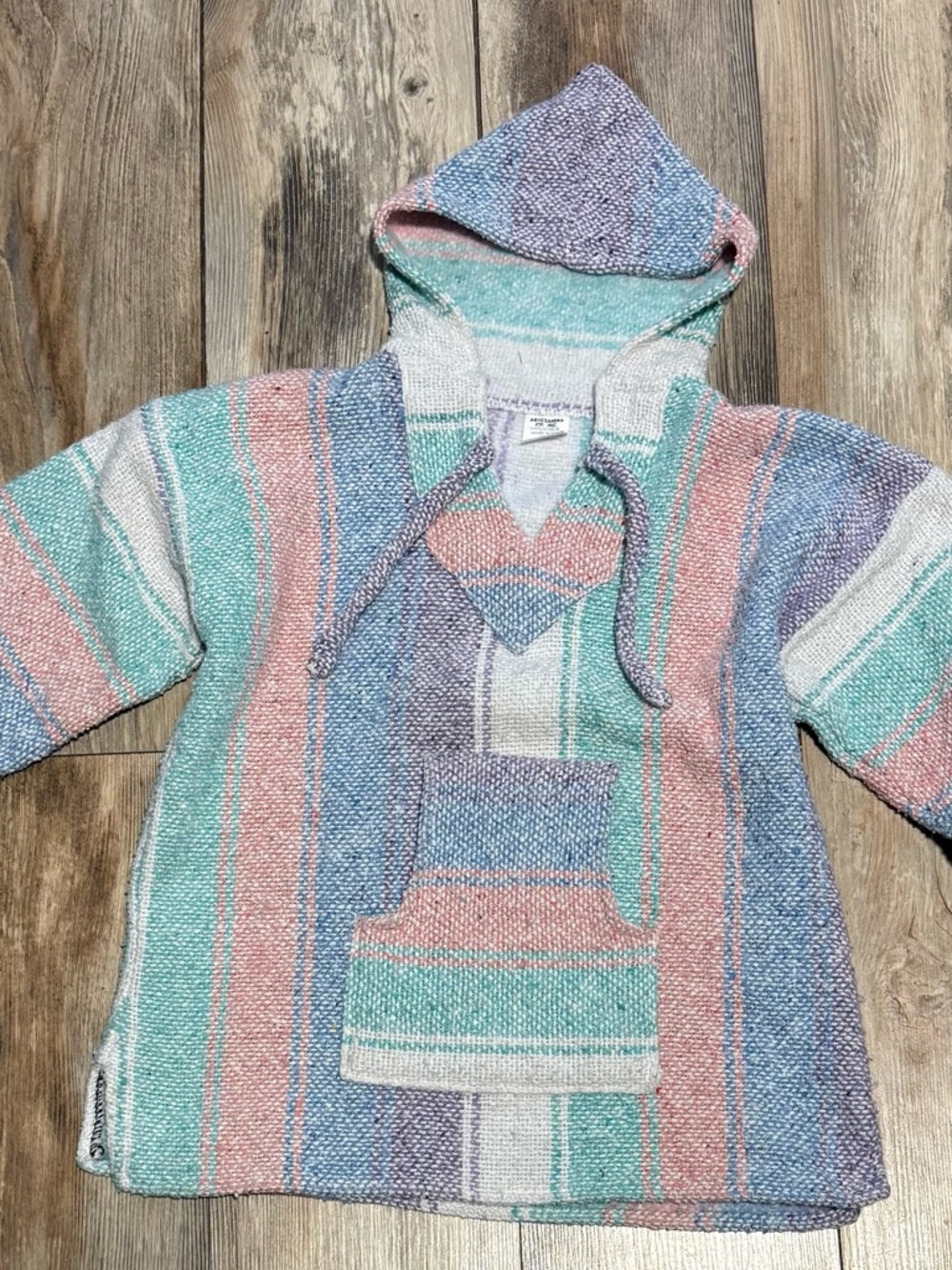 Artesanias Pastel Striped Baja Hoodie — Mint, Peach & Lavender